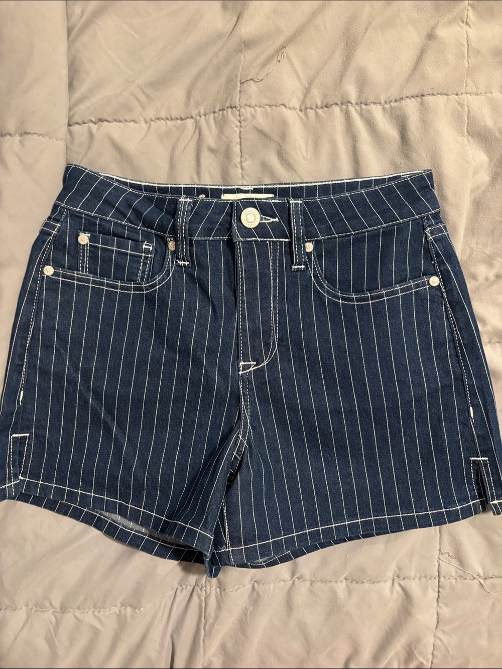 Shyanne Navy Blue Pinstripe Denim Shorts
